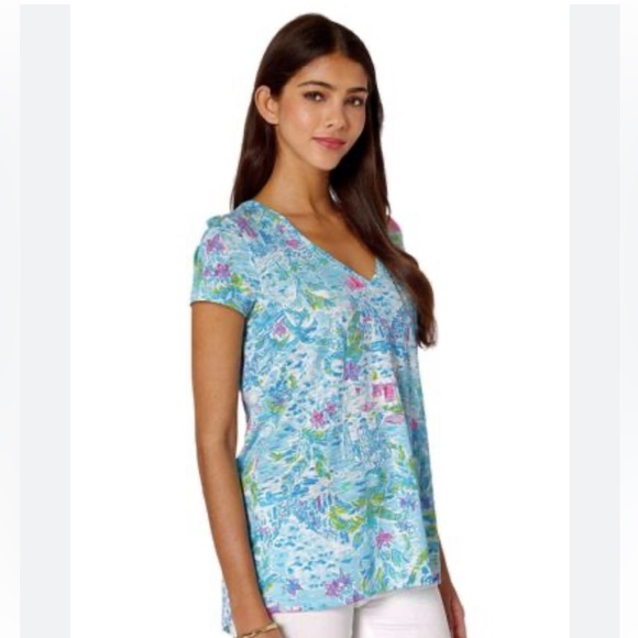 NWT Lilly Pulitzer Etta vneck tshirt what a lovely place print - Picture 1 of 4
